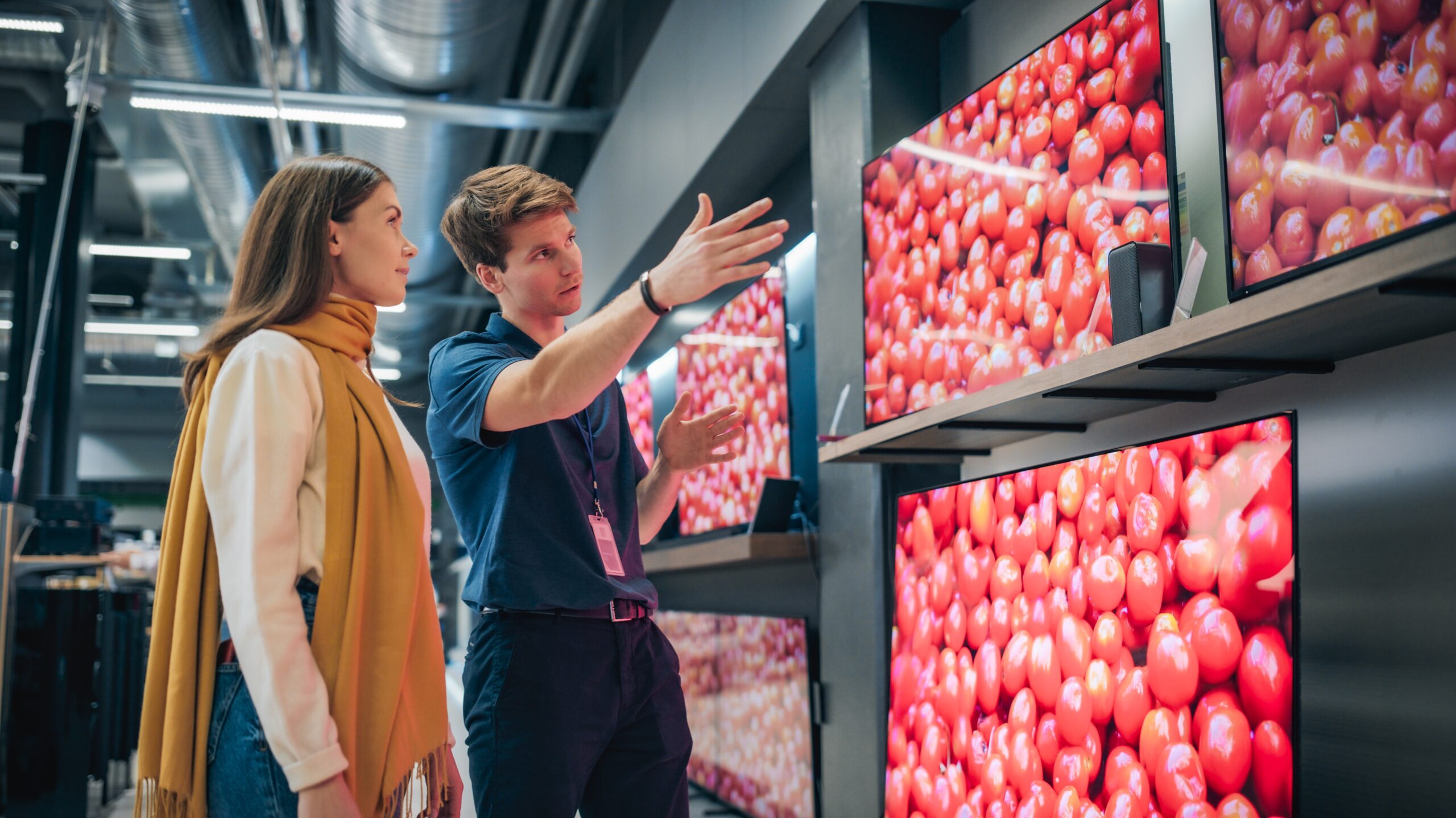 A direct sales representative showing their product to a customer